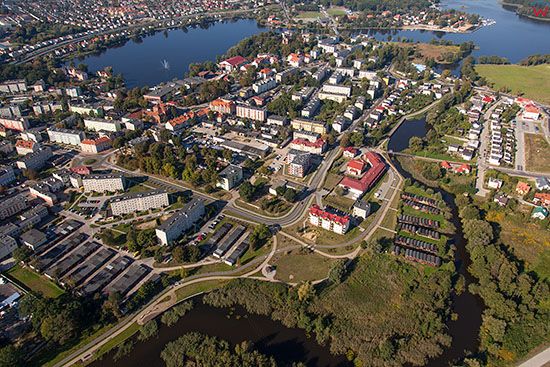 Ilawa, panorama na miasto przez jezioro Ilawka od strony E. EU, PL, Warm-Maz. Lotnicze.